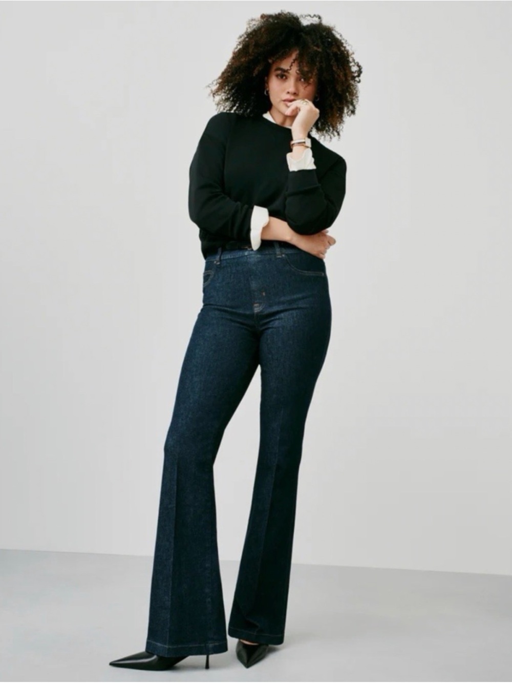 SPANX Flare Jeans Medium Dark Wash Pull On High Rise Bootcut Stretch Size M